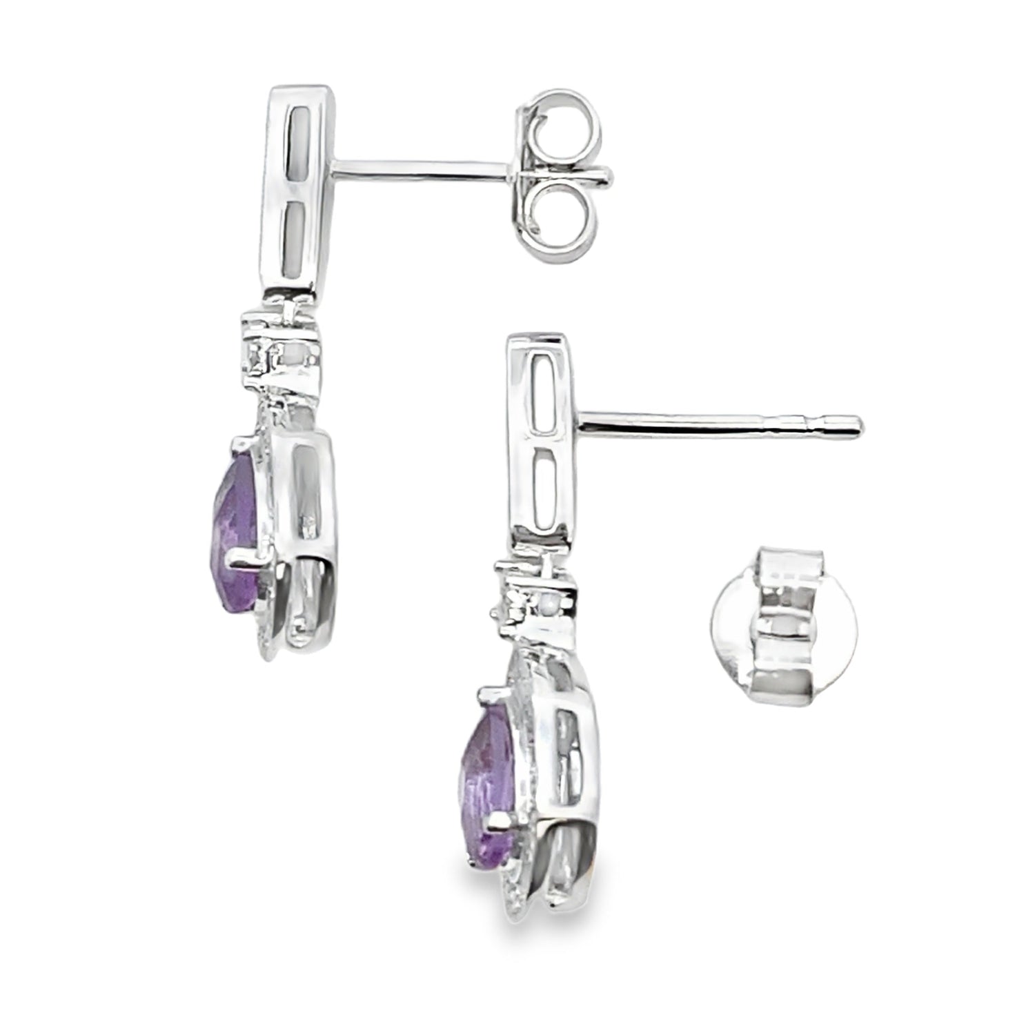 .88ct Amethyst Diamond Dangle Earrings 10KT White Gold by Bids.com