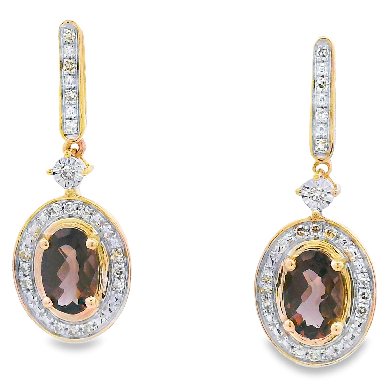 .88ct Quartz Diamond Dangle Earrings 10KT Yellow Gold by Bids.com