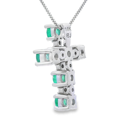 Emerald Diamond Cross Religious Pendant 10KT White Gold by Bids.com