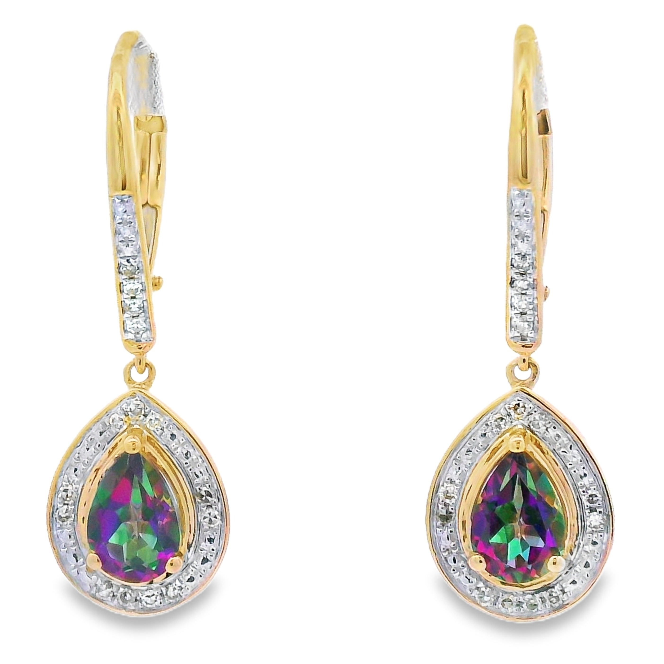 Mystic Fire Topaz Dangle Earrings 10KT Yellow Gold by Bids.com