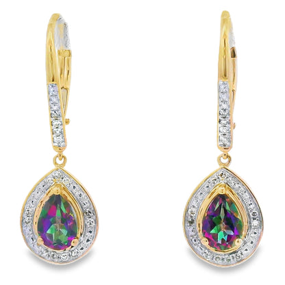 Mystic Fire Topaz Dangle Earrings 10KT Yellow Gold by Bids.com