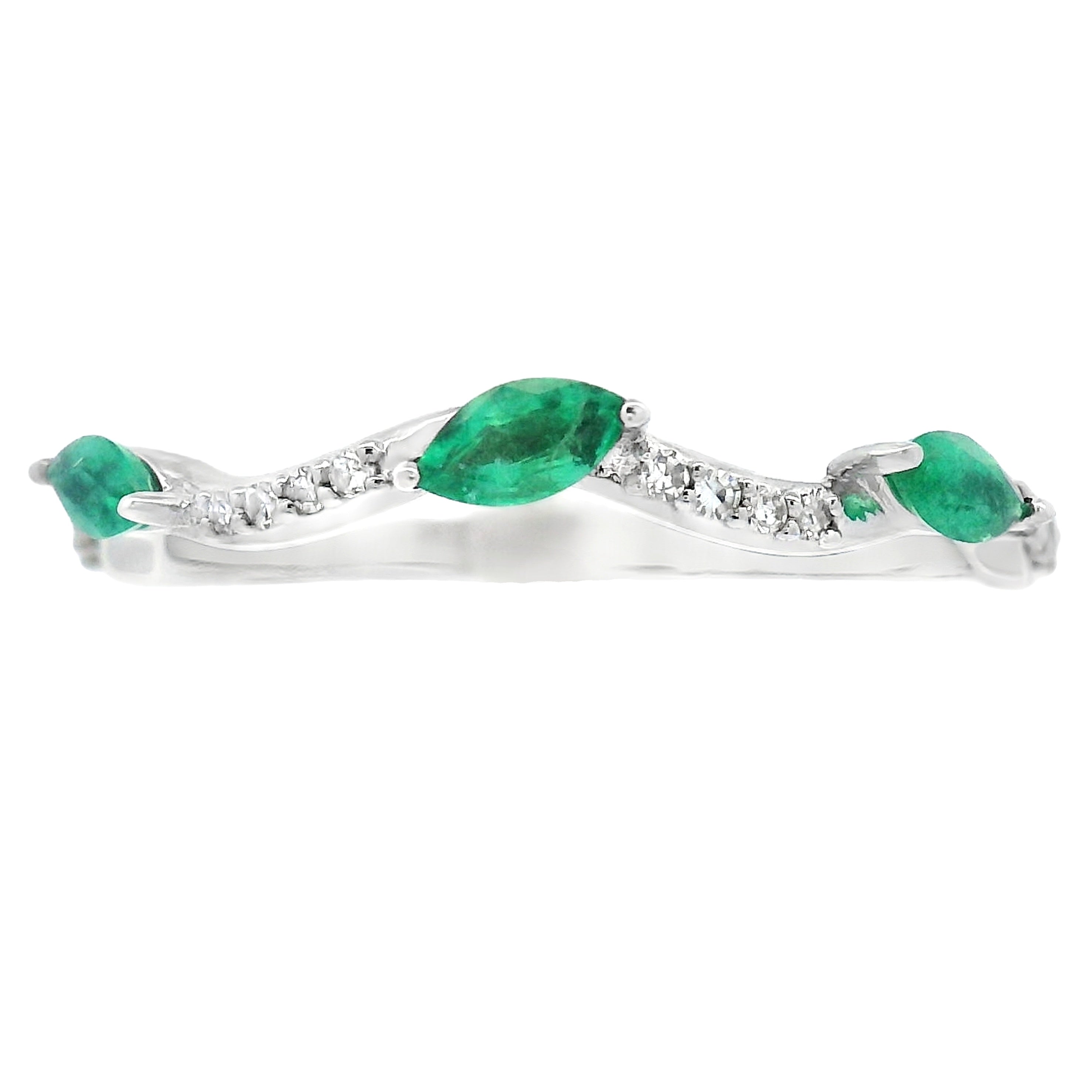 Emerald Diamond stackable band set 14KT White Gold by Bids.com