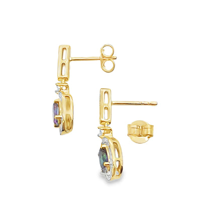 Mystic Fire Topaz Dangle Earrings 10KT Yellow Gold by Bids.com