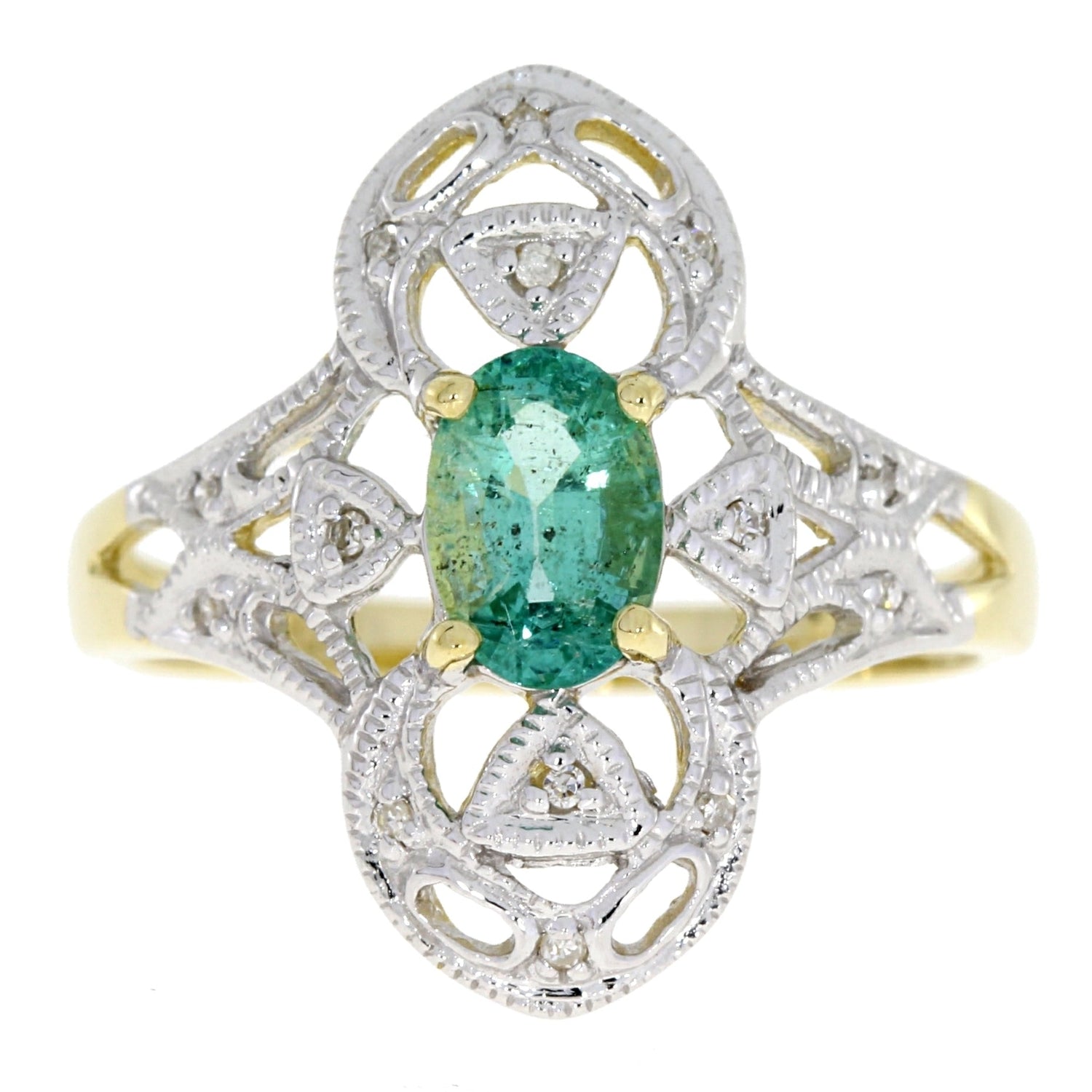 Natural .70ct Emerald Diamond Ring 10KT Yellow Gold by Bids.com