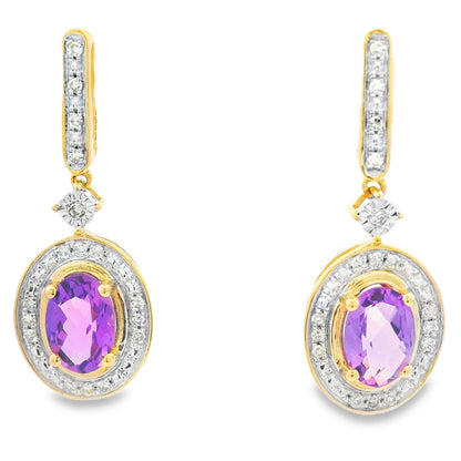 .93ct Amethyst Diamond Dangle Earrings 10KT Yellow Gold by Bids.com