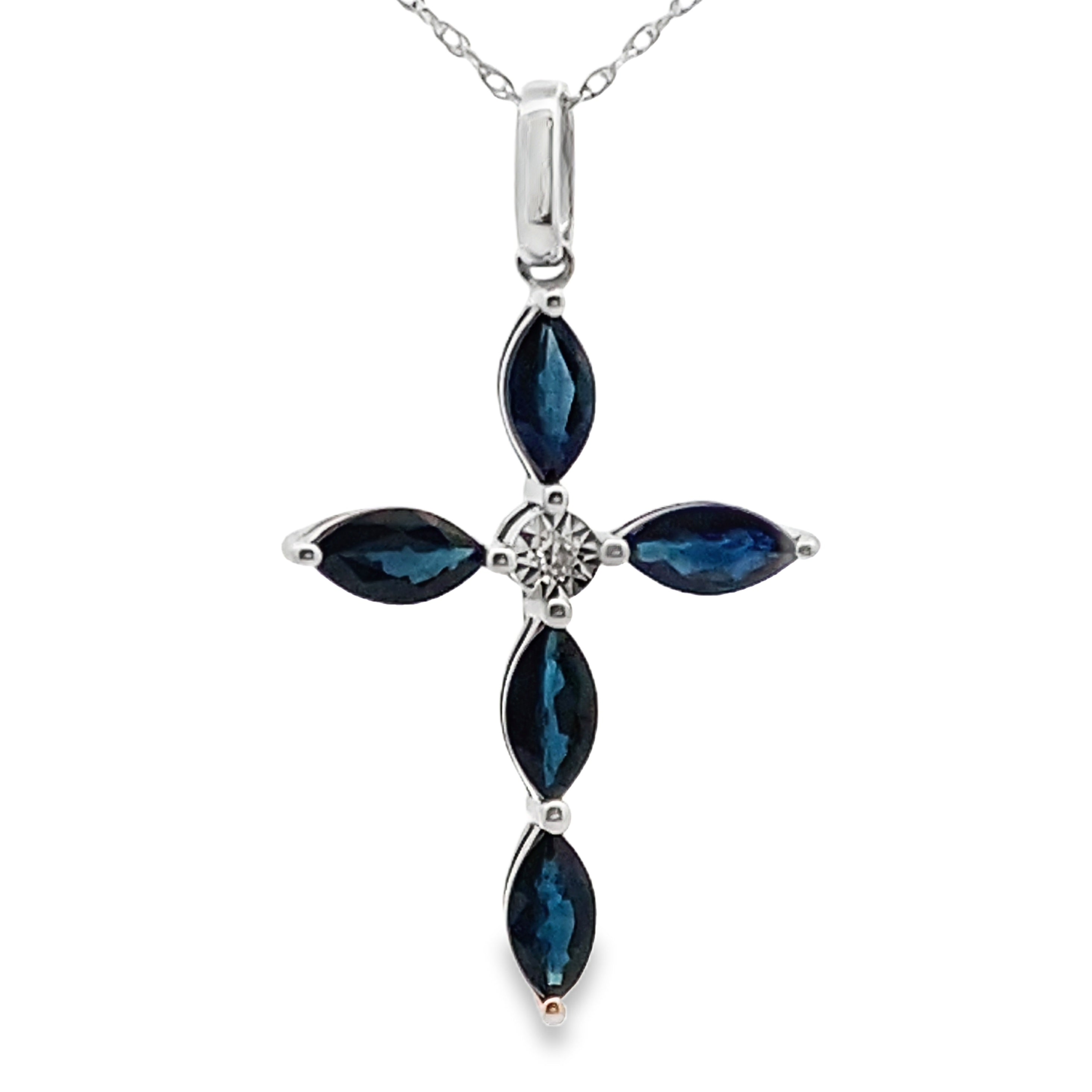 1.73ct Sapphire Cross Religious Pendant 10KT White Gold by Bids.com