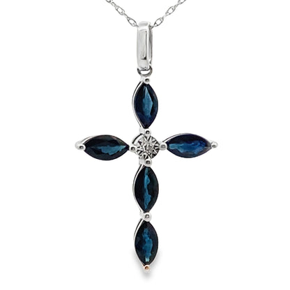 1.73ct Sapphire Cross Religious Pendant 10KT White Gold by Bids.com