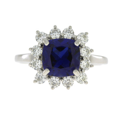 Created Sapphire Moissanite Ring Sterling Silver by Bids.com