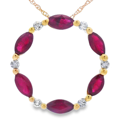 Ruby Diamond Circle of Love Pendant 10KT Yellow Gold by Bids.com
