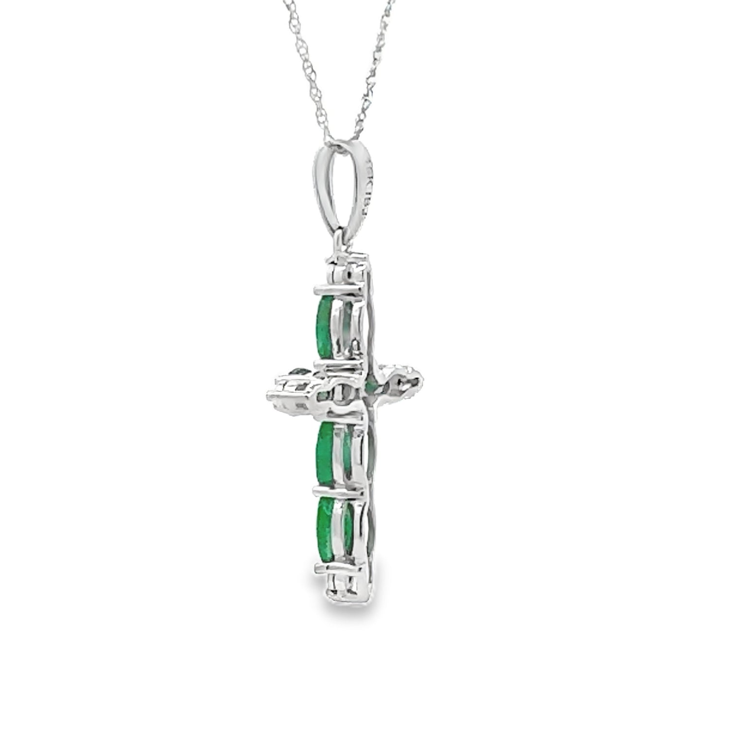 Emerald Diamond Cross Religious Pendant 10KT White Gold by Bids.com
