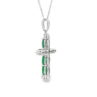 Emerald Diamond Cross Religious Pendant 10KT White Gold by Bids.com