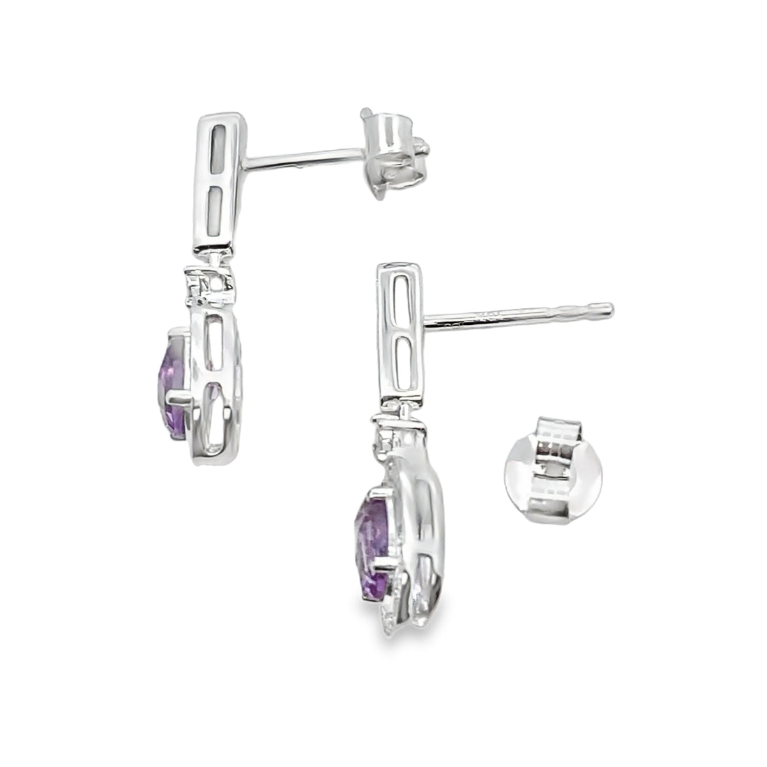 .93ct Amethyst Diamond Dangle Earrings 10KT White Gold by Bids.com