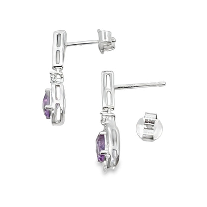 .93ct Amethyst Diamond Dangle Earrings 10KT White Gold by Bids.com