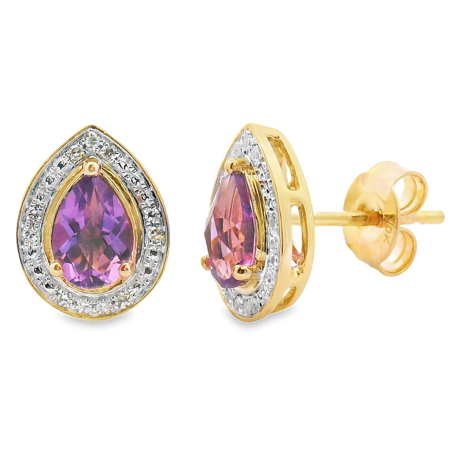 .90ct Amethyst Diamond Dangle Earrings 10KT Yellow Gold by Bids.com