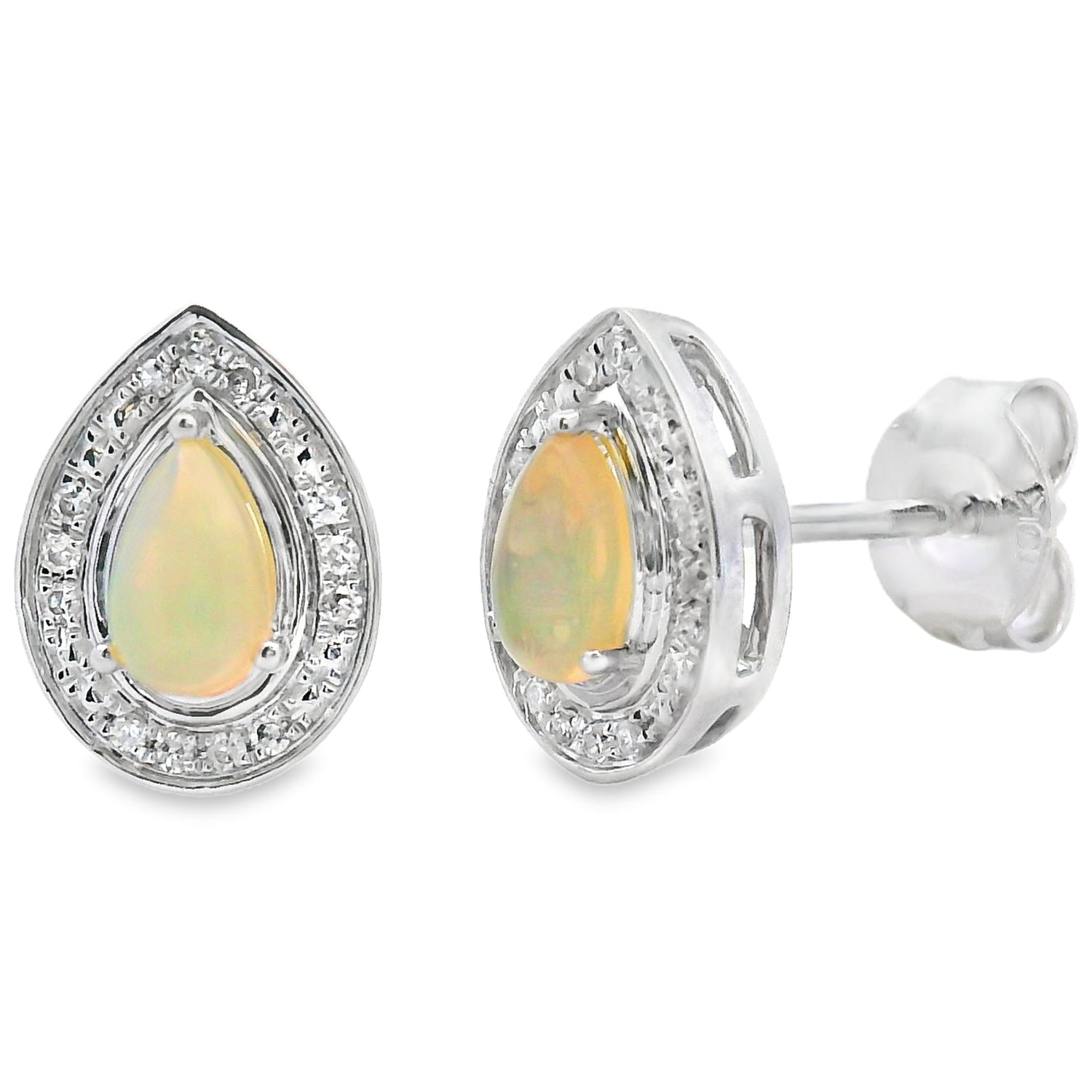 Genuine .26ct Opal Diamond Earrings 10KT White Gold by Bids.com