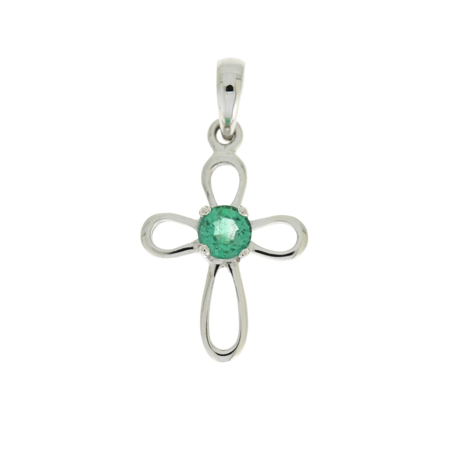 .19ct Emerald Cross Religious Pendant 10KT White Gold
