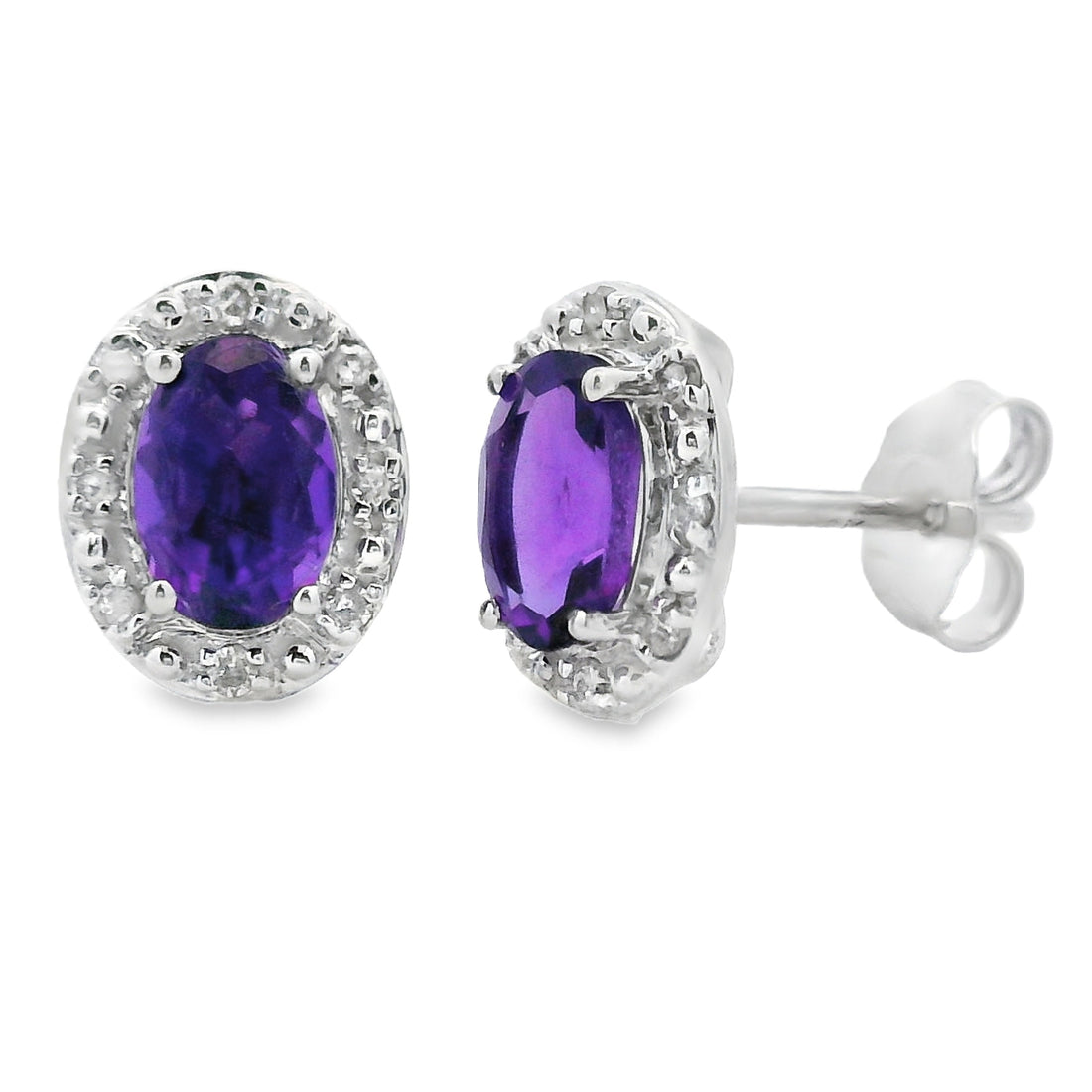 Genuine .99ct Amethyst Diamond Earrings 10KT White Gold by Bids.com
