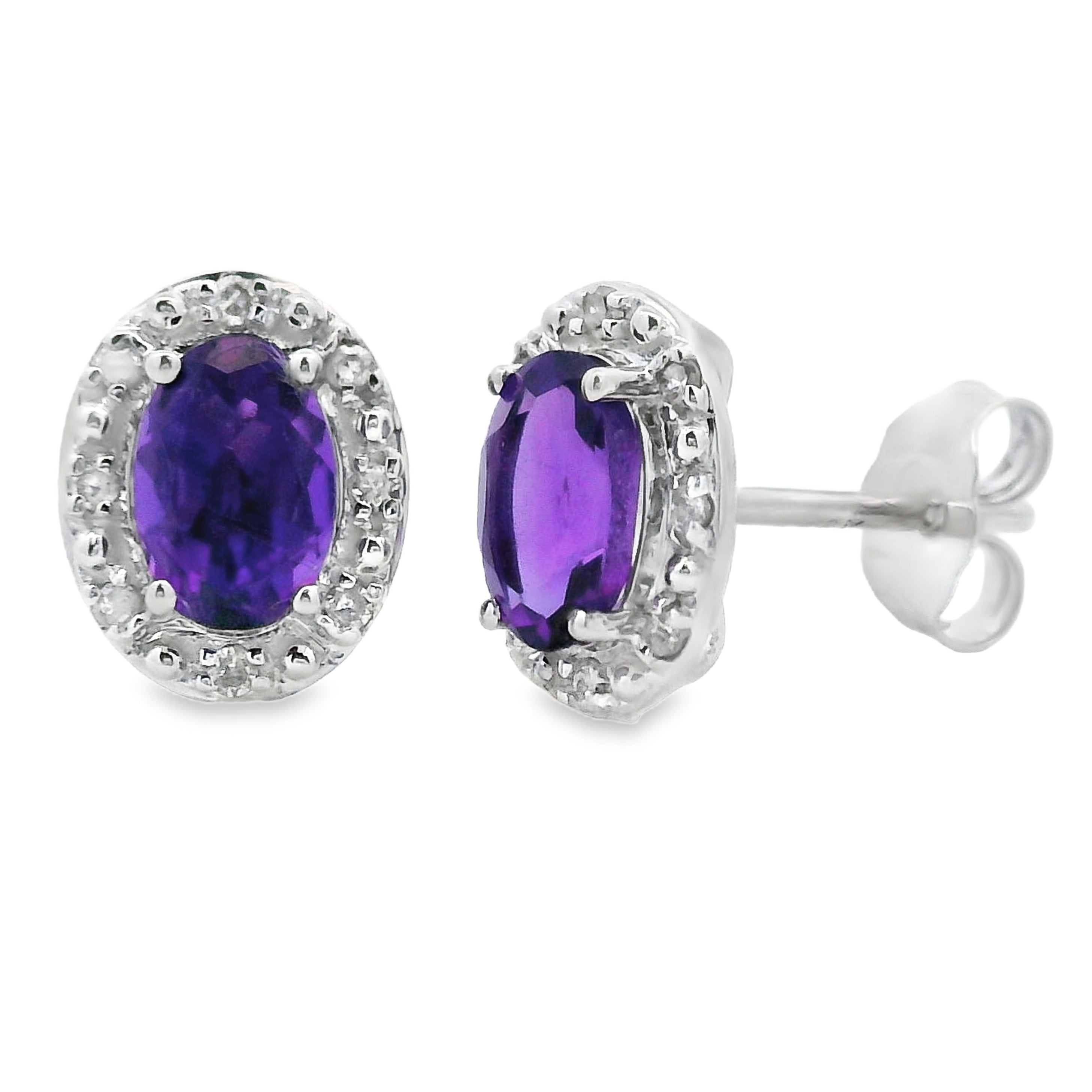 Genuine .99ct Amethyst Diamond Earrings 10KT White Gold by Bids.com