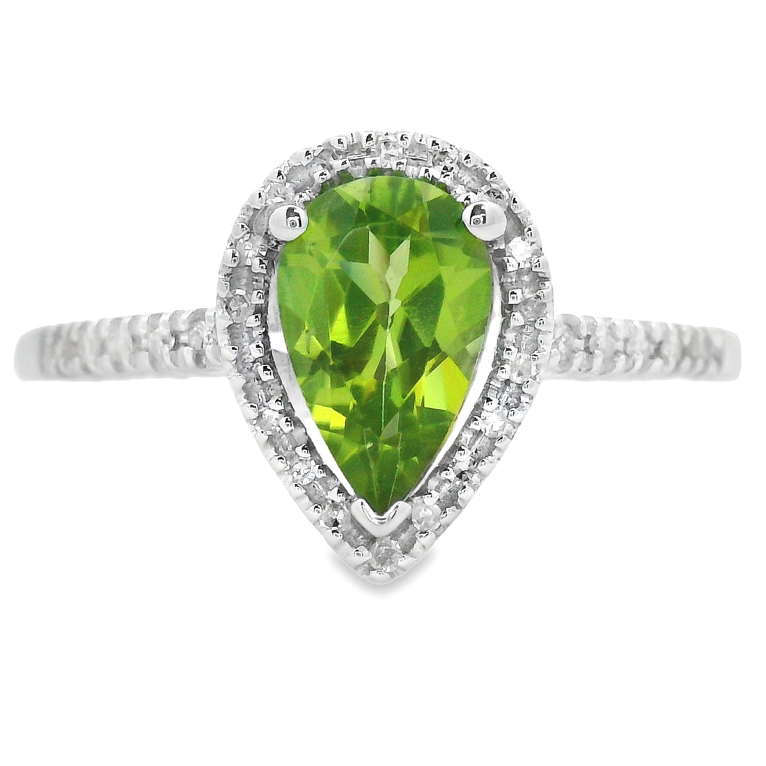 Genuine 1.10ct Peridot Diamond Ring 14KT White Gold by Bids.com
