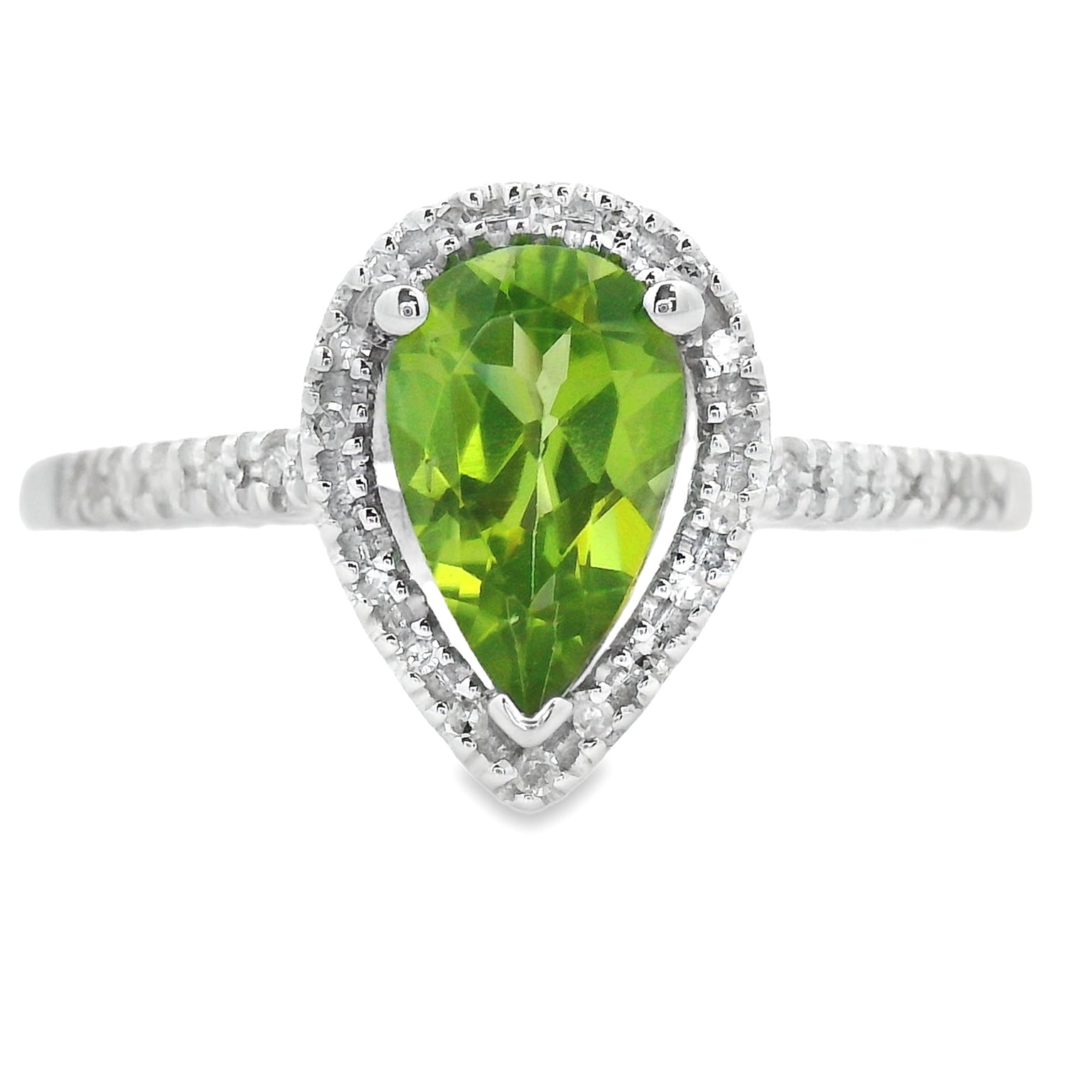 Genuine 1.10ct Peridot Diamond Ring 14KT White Gold by Bids.com