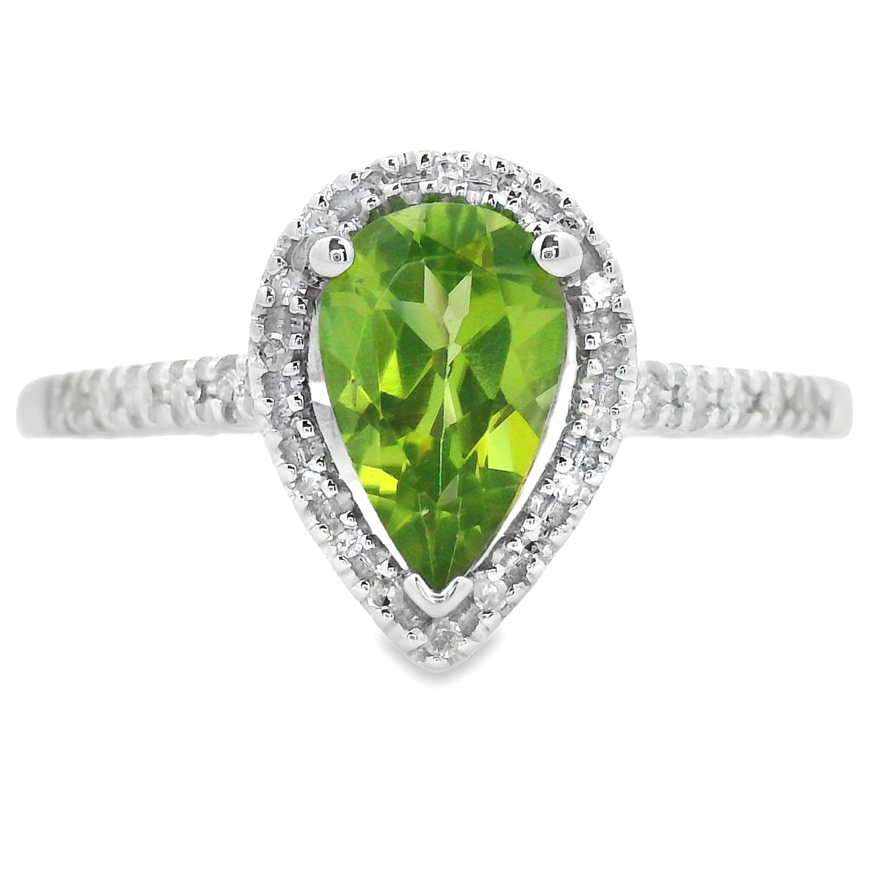 Genuine 1.10ct Peridot Diamond Ring 14KT White Gold by Bids.com