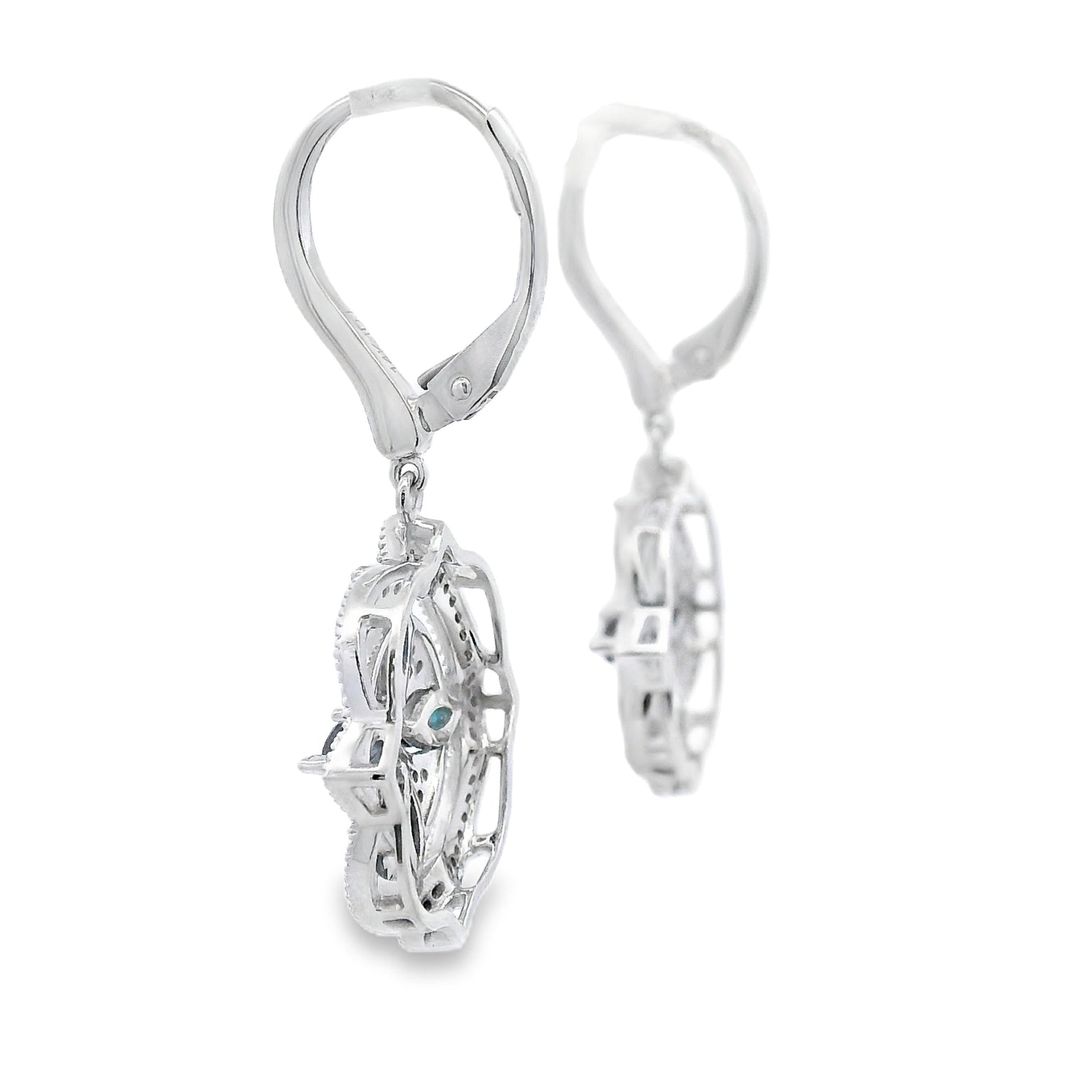 2.04ct Sapphire Diamond Dangle Earrings 14KT White Gold