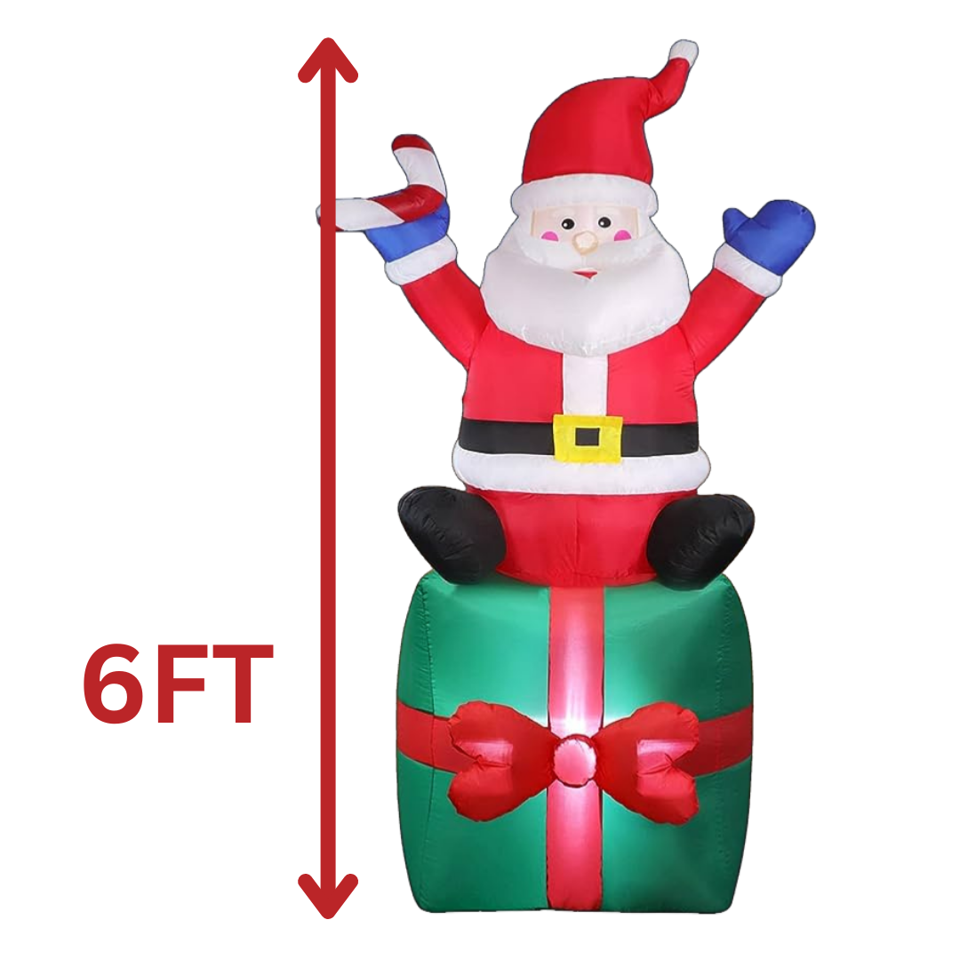 6FT Inflatable Santa Sitting on Gift Box AA2024-0360 by Farmacias Savia