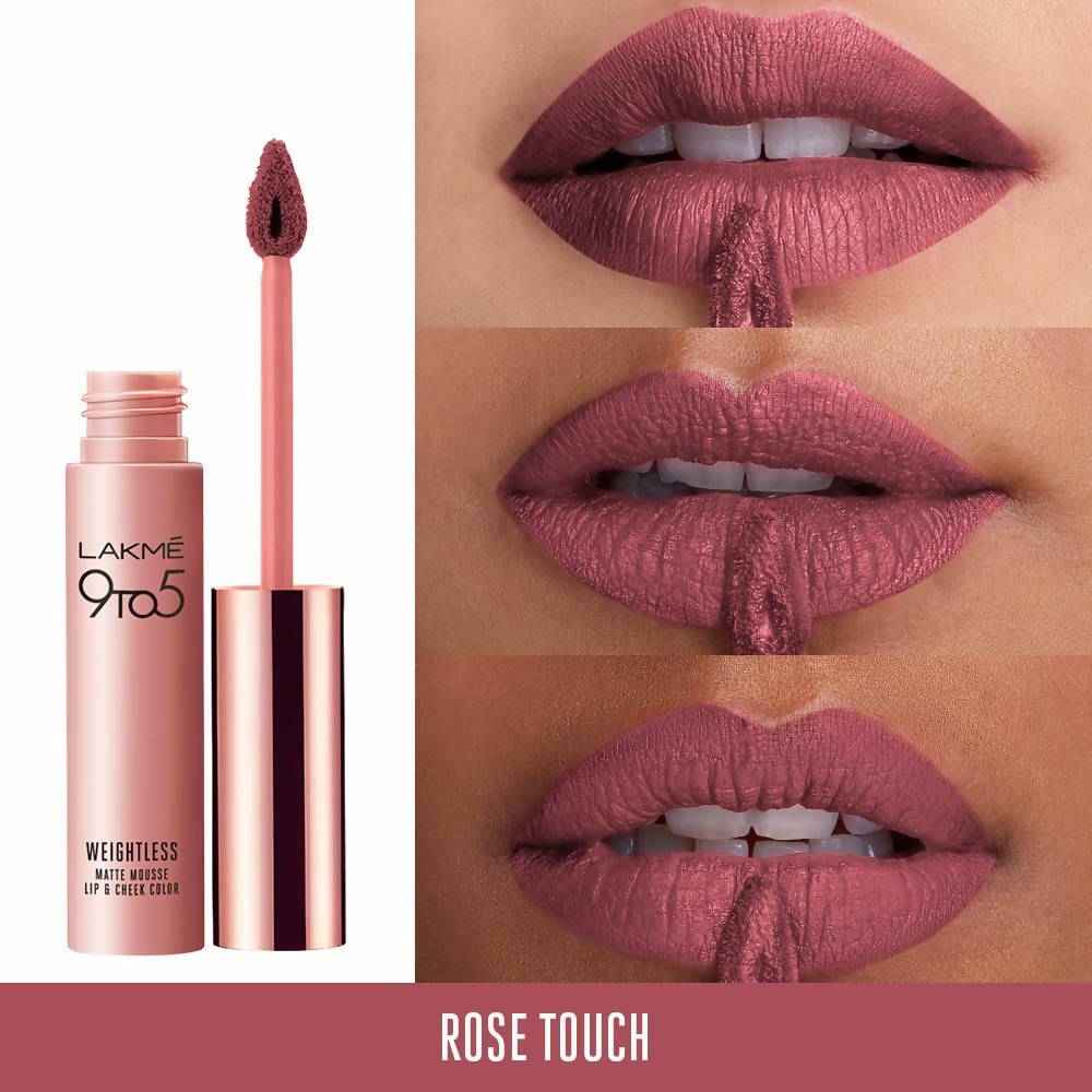 Lakme 9 To 5 Weightless Mousse Lip &amp; Cheek Color - Rose Touch
