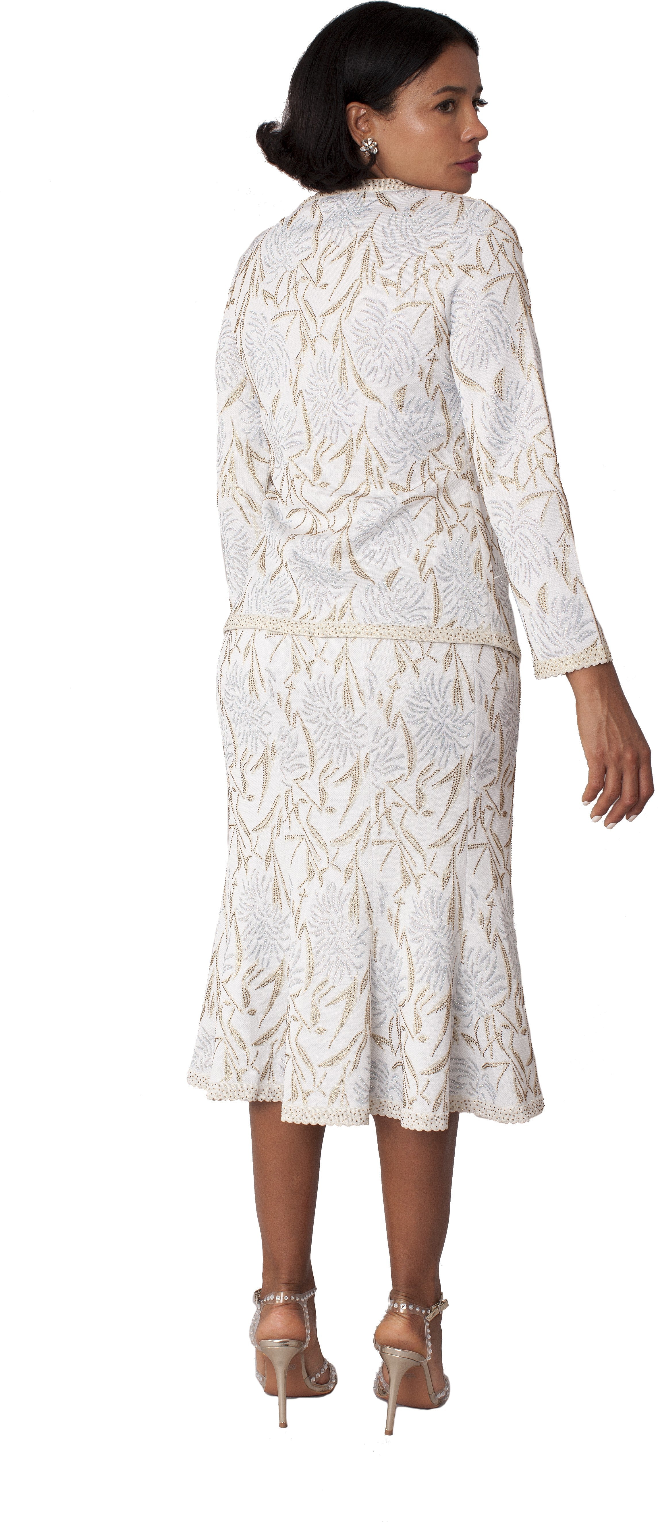 Ivory/Gold Floral Embroidered 2-Piece Dress Suit w/ Scalloped Trim – 7317 by Tally Taylor