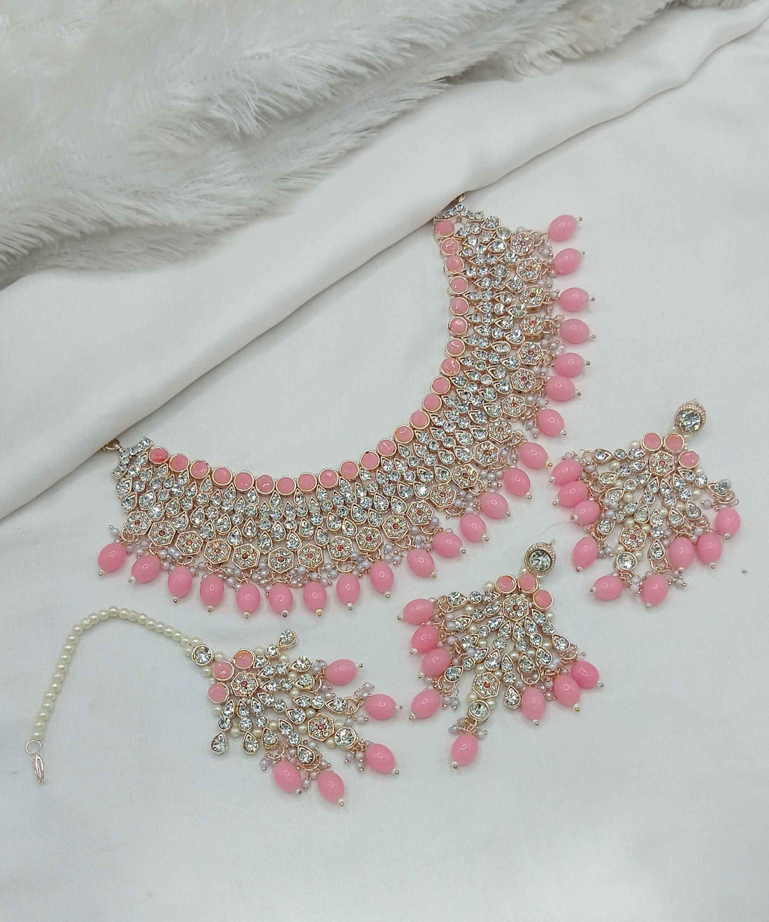 Joban Fashion Pink Stone Work Necklace Set