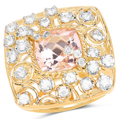 14K Yellow Gold Plated 3.33 Carat Synthartic Morganite and White Topaz .925 Sterling Silver Ring by Bids.com