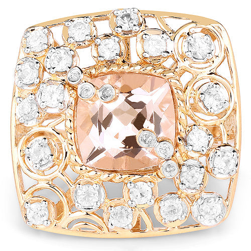 14K Yellow Gold Plated 3.33 Carat Synthartic Morganite and White Topaz .925 Sterling Silver Ring by Bids.com