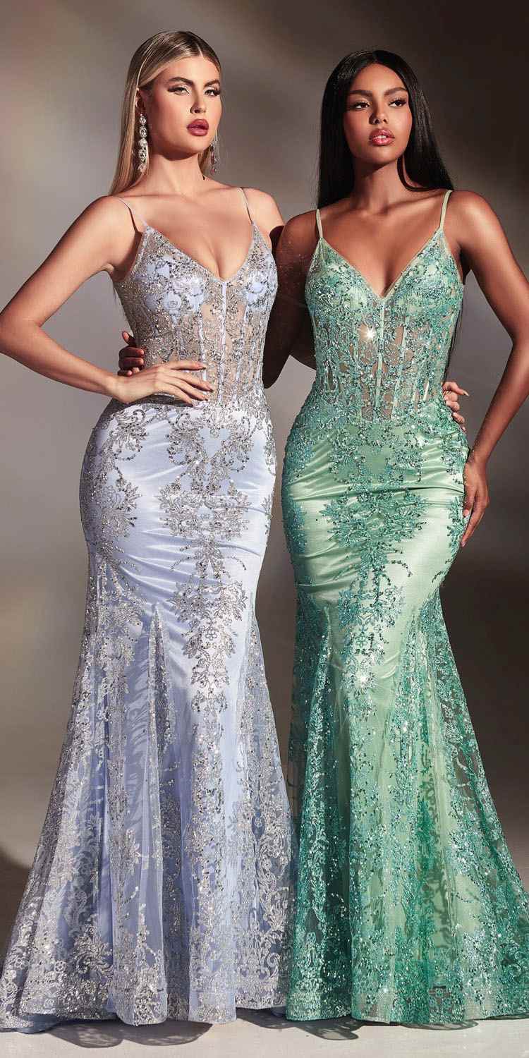 Cinderella Divine J810 Long Fitted Mermaid Gown Metallic Embroidered Lace - DestGlow