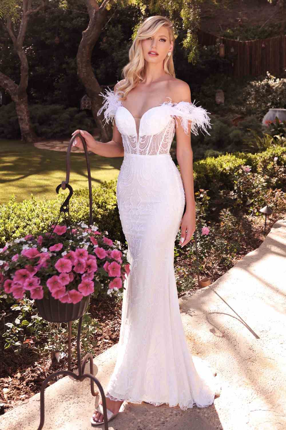 Cinderella Divine J824W Off the Shoulder Glimmering Bridal Gown by DiscountDressShop