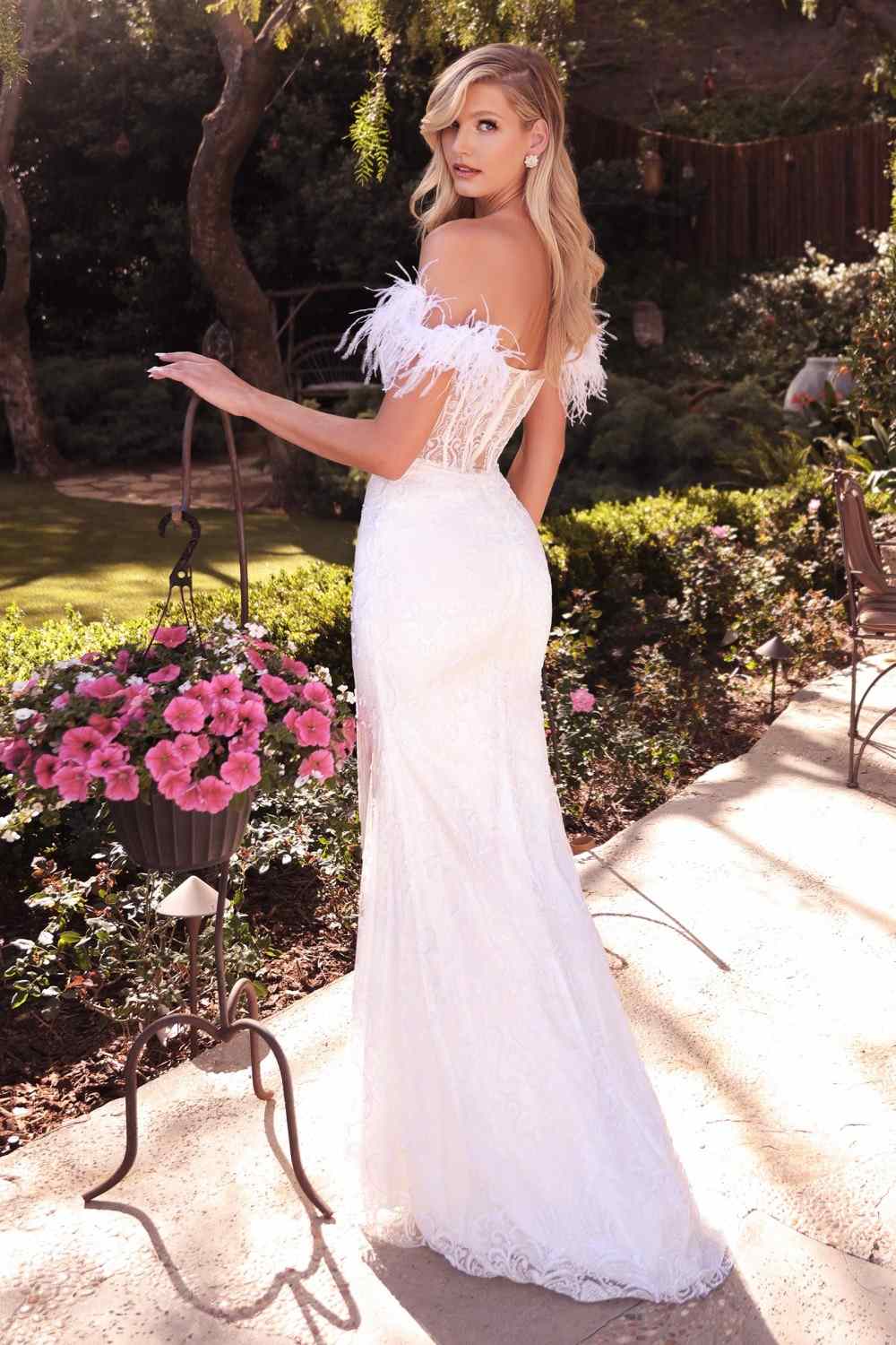Cinderella Divine J824W Off the Shoulder Glimmering Bridal Gown by DiscountDressShop