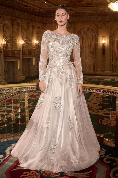 Ladivine J883W Wedding A-Line Ball Gown Long Sleeves Lace Applique by DiscountDressShop