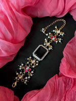 Joban Fashion Siwvei Brass Ad With Monalisa Stone And Pachi Kundan Beaded Bracelet