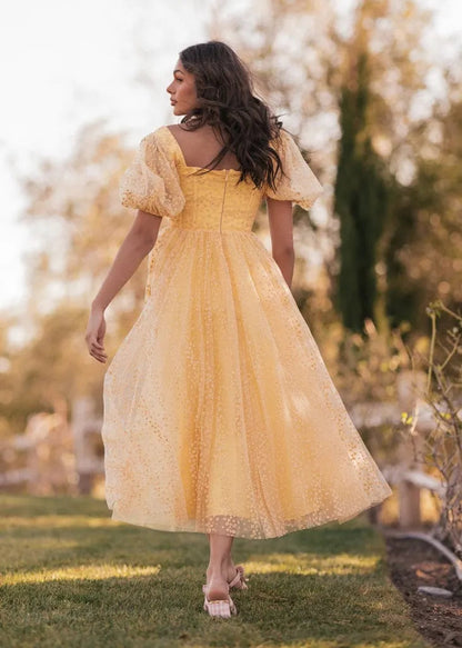 Everbloom Puff Sleeve Midi Dress in Yellow by JessaKae