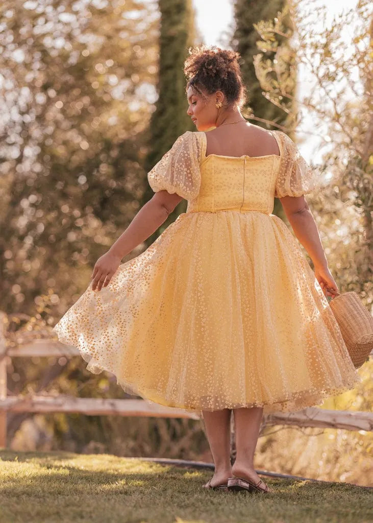 Everbloom Puff Sleeve Midi Dress in Yellow by JessaKae