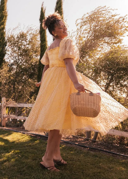 Everbloom Puff Sleeve Midi Dress in Yellow by JessaKae