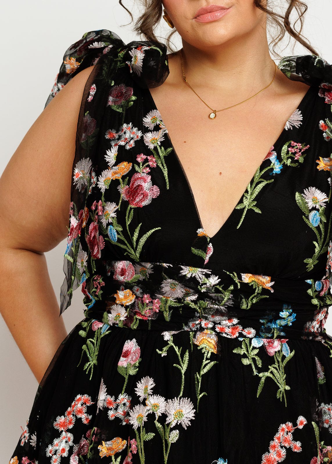 Margaret Floral Embroidered Midi Dress Black by JessaKae