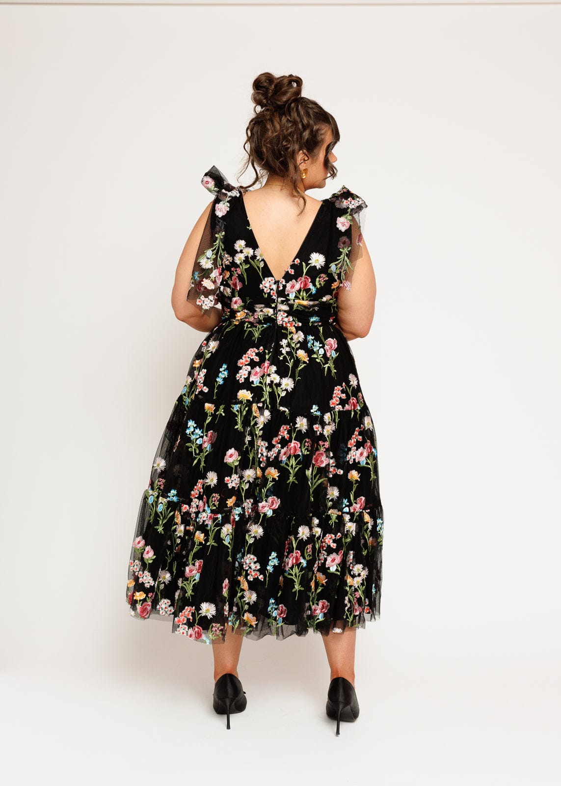 Margaret Floral Embroidered Midi Dress Black by JessaKae