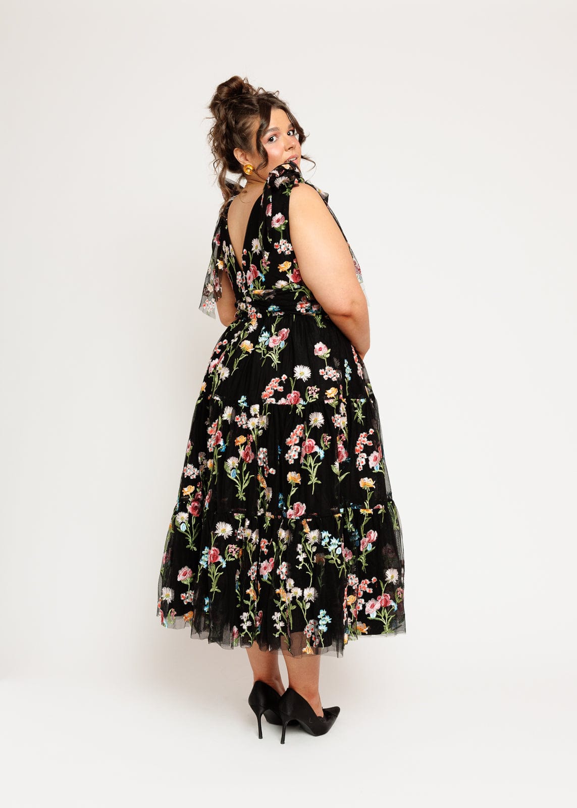 Margaret Floral Embroidered Midi Dress Black by JessaKae
