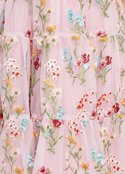 Margaret Floral Embroidered Midi Dress Pink by JessaKae