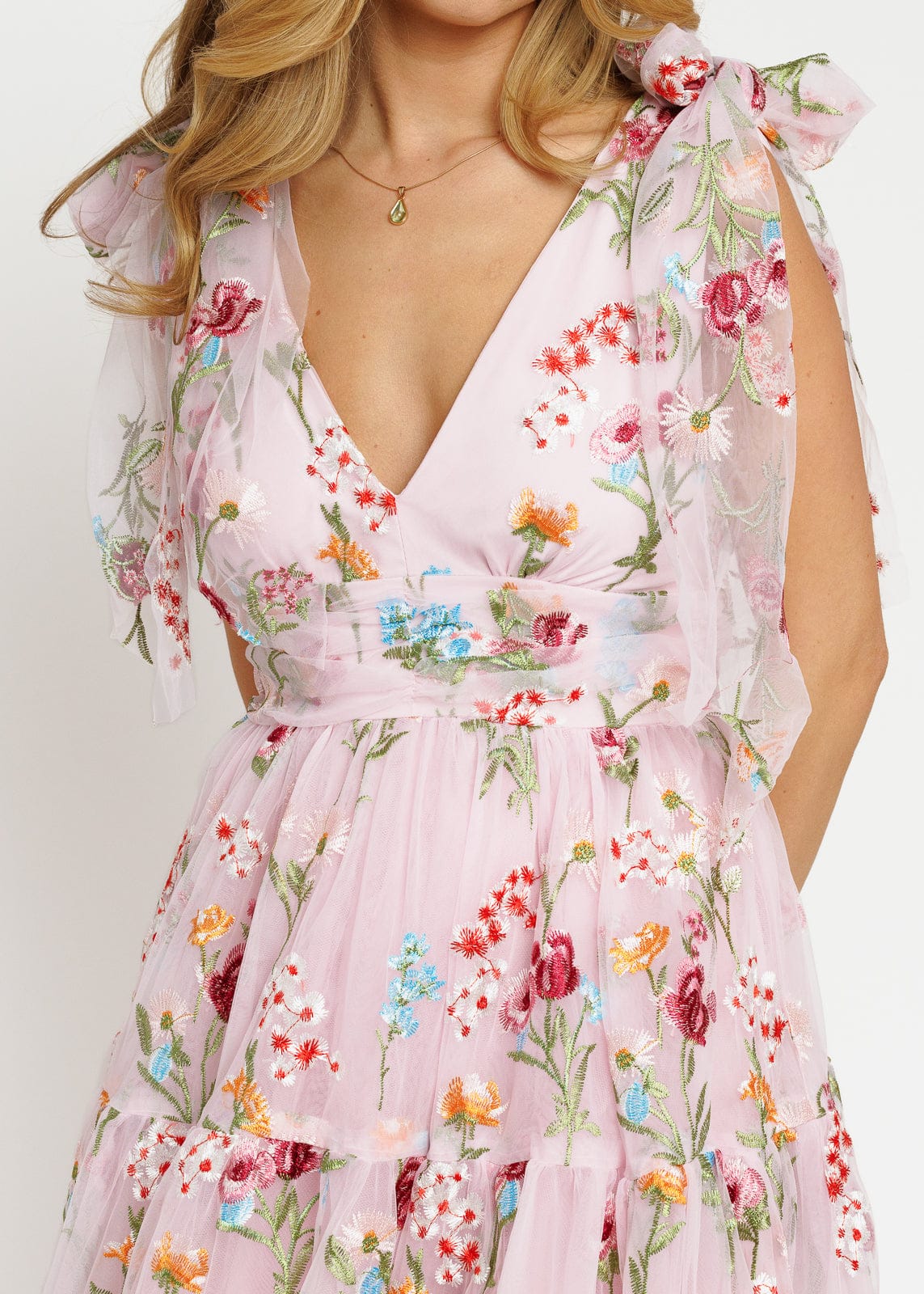 Margaret Floral Embroidered Midi Dress Pink by JessaKae