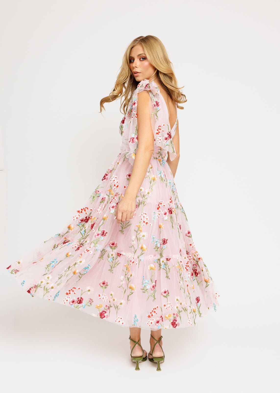 Margaret Floral Embroidered Midi Dress Pink by JessaKae