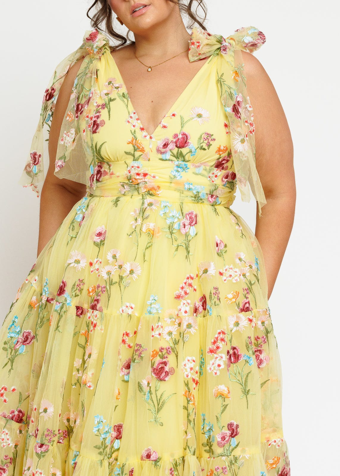 Margaret Floral Embroidered Midi Dress Yellow by JessaKae
