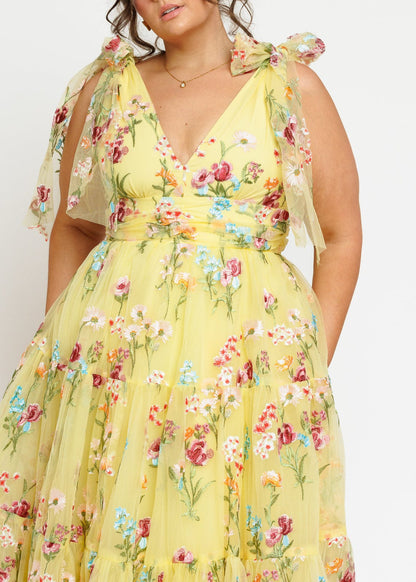 Margaret Floral Embroidered Midi Dress Yellow by JessaKae