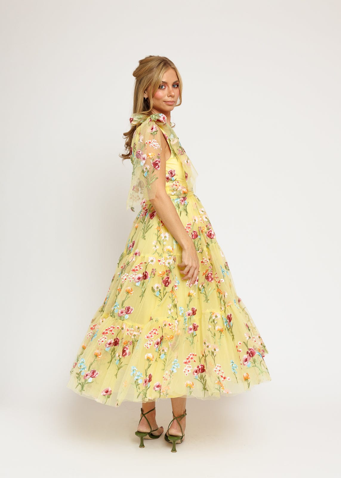 Margaret Floral Embroidered Midi Dress Yellow by JessaKae