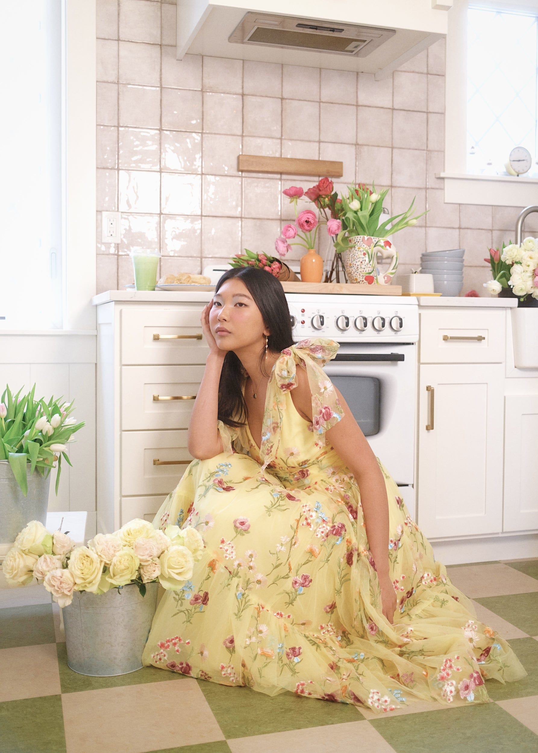 Margaret Floral Embroidered Midi Dress Yellow by JessaKae